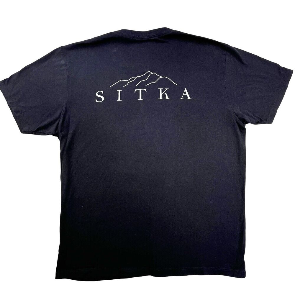 Sitka Short Sleeve T-Shirt Size Large Black Mountains Outdoor Hiking Cotton